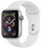 Умные часы Apple Watch Series 4, 44 мм, корпус из серебристого алюминия, спортивный ремешок белого цвета - apple-luxury.ru