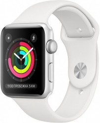 Умные часы Apple Watch Series 3, 38 мм, корпус из серебристого алюминия, спортивный ремешок белого цвета (MTEY2RU/A) - apple-luxury.ru