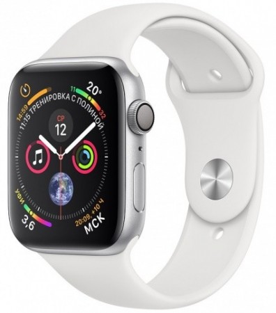 Умные часы Apple Watch Series 4, 40 мм, корпус из серебристого алюминия, спортивный ремешок белого цвета - apple-luxury.ru