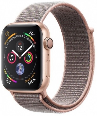 Умные часы Apple Watch Series 4, 44 мм, корпус из золотистого алюминия, спортивный браслет цвета «розовый песок» (золотистый) - apple-luxury.ru