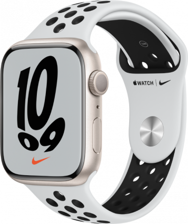 Умные часы Apple Watch Series 7, 45 мм, корпус из алюминия, спортивный ремешок Nike сияющая звезда - apple-luxury.ru